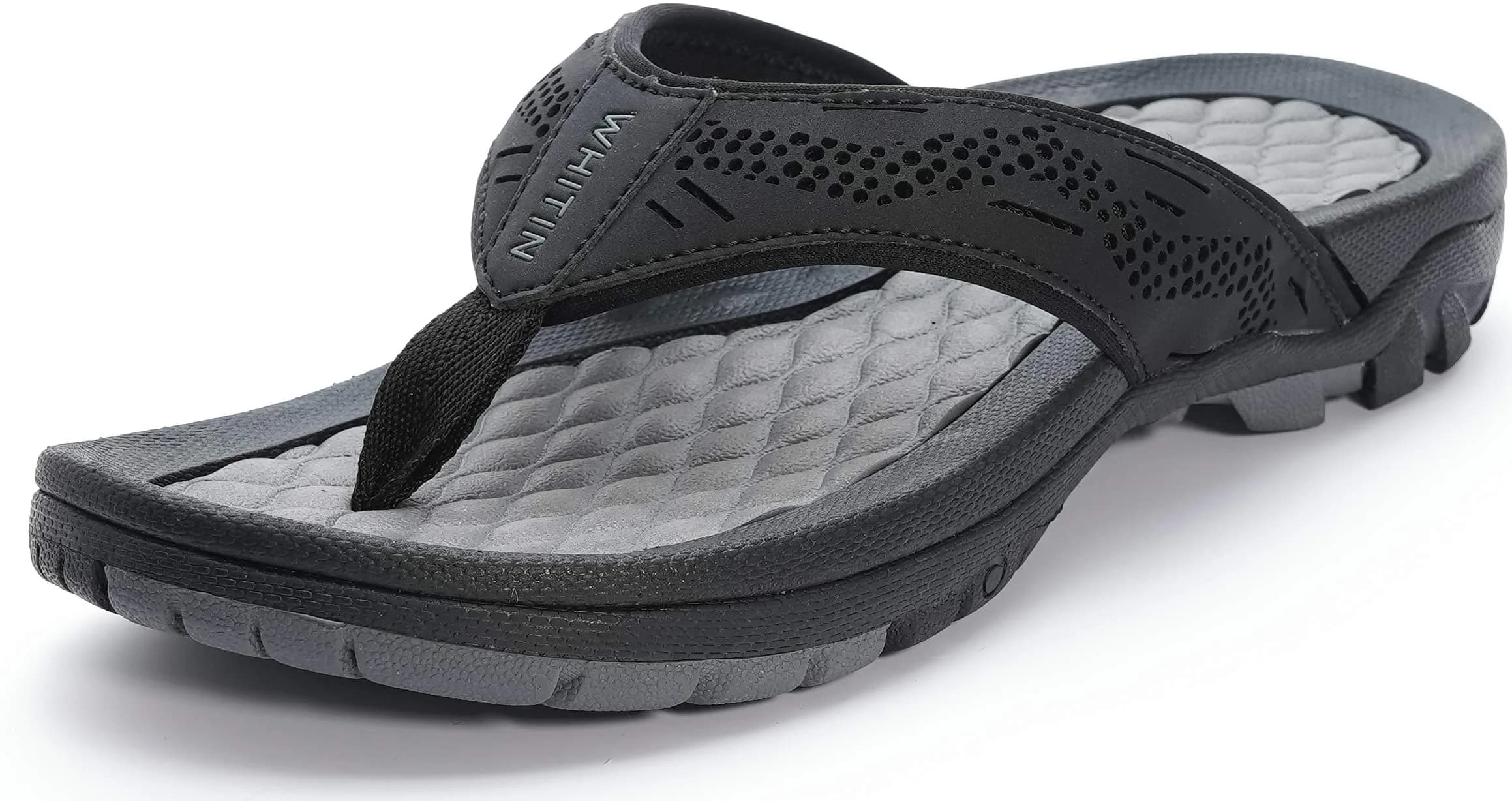 WHITIN Men's Arch Support Flip Flop Sandal Black 10 (3.5cm Heel) | Slip Resistant Outdoor Athletic - main product image