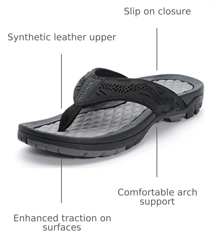 WHITIN Men's Arch Support Flip Flop Sandal Black 10 (3.5cm Heel) | Slip Resistant Outdoor Athletic thumbnail 3