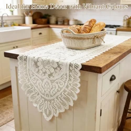 Tinsow Cotton Crochet Lace Table Runner 13" x 44" | Beige Rectangular Decor thumbnail 4