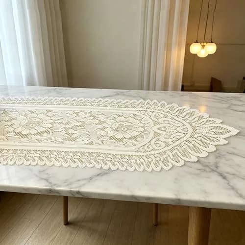 Tinsow Cotton Crochet Lace Table Runner 13" x 44" | Beige Rectangular Decor thumbnail 2