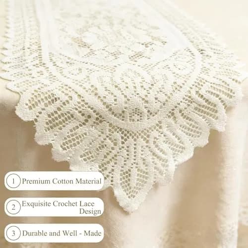 Tinsow Cotton Crochet Lace Table Runner 13" x 44" | Beige Rectangular Decor thumbnail 3