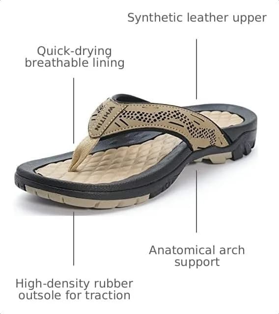 WHITIN Men's Arch Support Flip Flop Sandal Khaki 10 (US Men's) | Modern Contouring with Anatomical Arch Support thumbnail 3