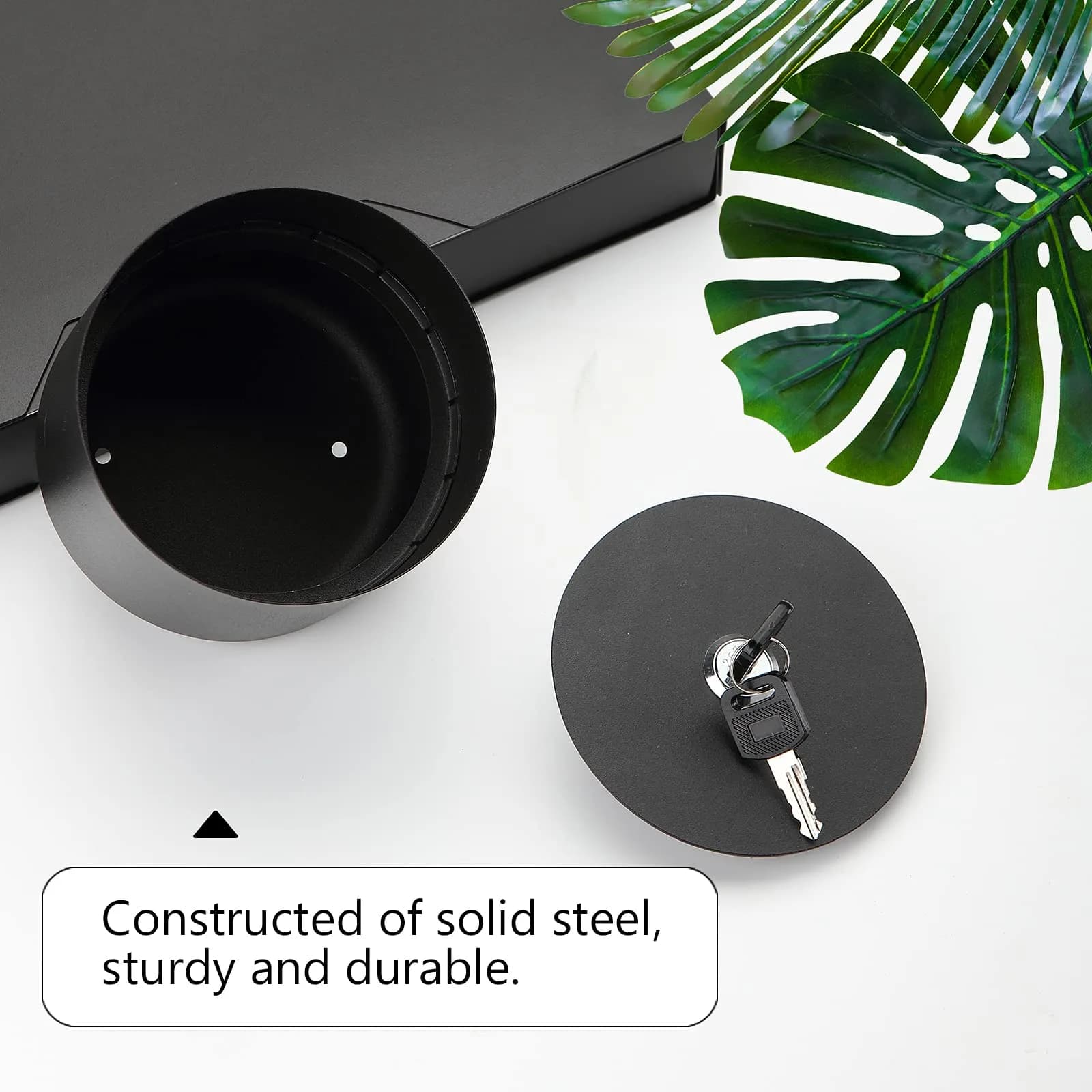 Younion Flower Pot Diversion Safe with Key Lock, Black 12cm (4.8''D x 5.2''H) | Hide Keys, Money, Jewelry - view 5