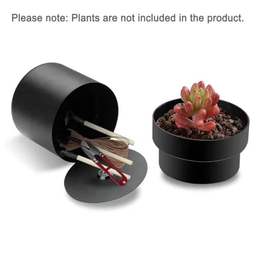 Younion Flower Pot Diversion Safe with Key Lock, Black 12cm (4.8''D x 5.2''H) | Hide Keys, Money, Jewelry thumbnail 2