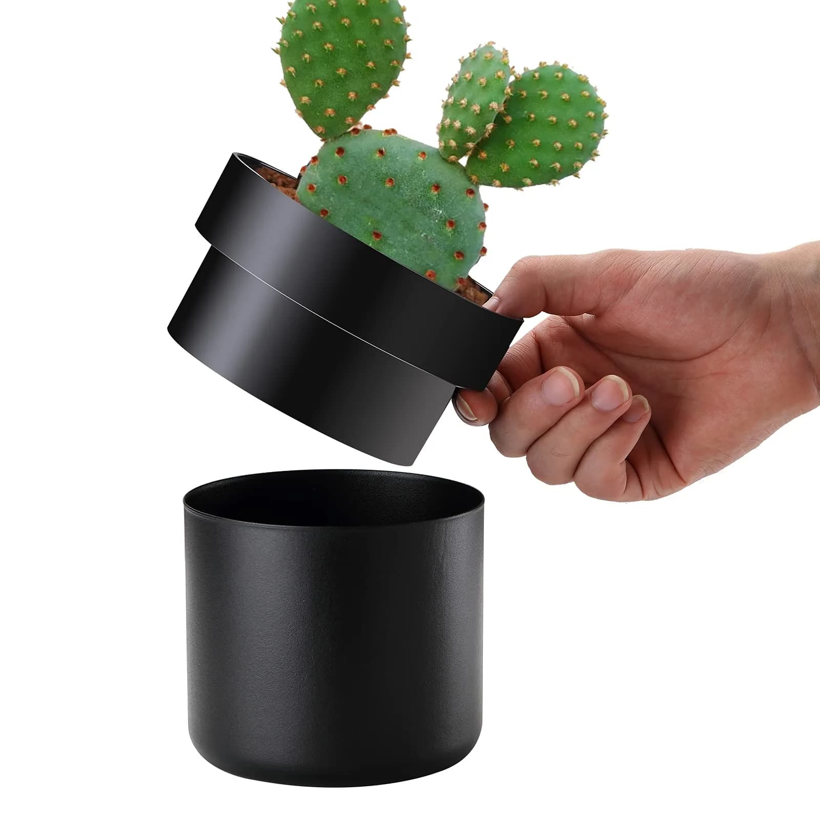 Younion Flower Pot Diversion Safe with Key Lock, Black 12cm (4.8''D x 5.2''H) | Hide Keys, Money, Jewelry - view 3