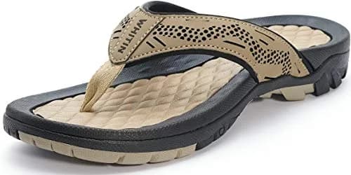 WHITIN Men's Arch Support Flip Flops Waterproof Outdoor Sandals Khaki 8.5 US (27.5 cm) thumbnail 1