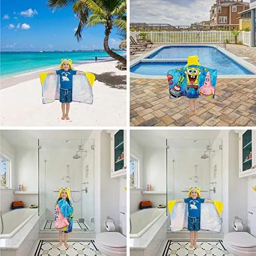 Franco SpongeBob SquarePants Hooded Towel Wrap 63cm x 127cm | Soft Cotton Terry for Bath & Beach thumbnail 6