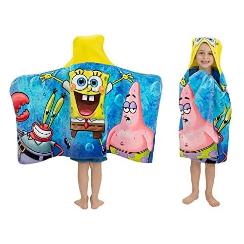 Franco SpongeBob SquarePants Hooded Towel Wrap 63cm x 127cm | Soft Cotton Terry for Bath & Beach thumbnail 1