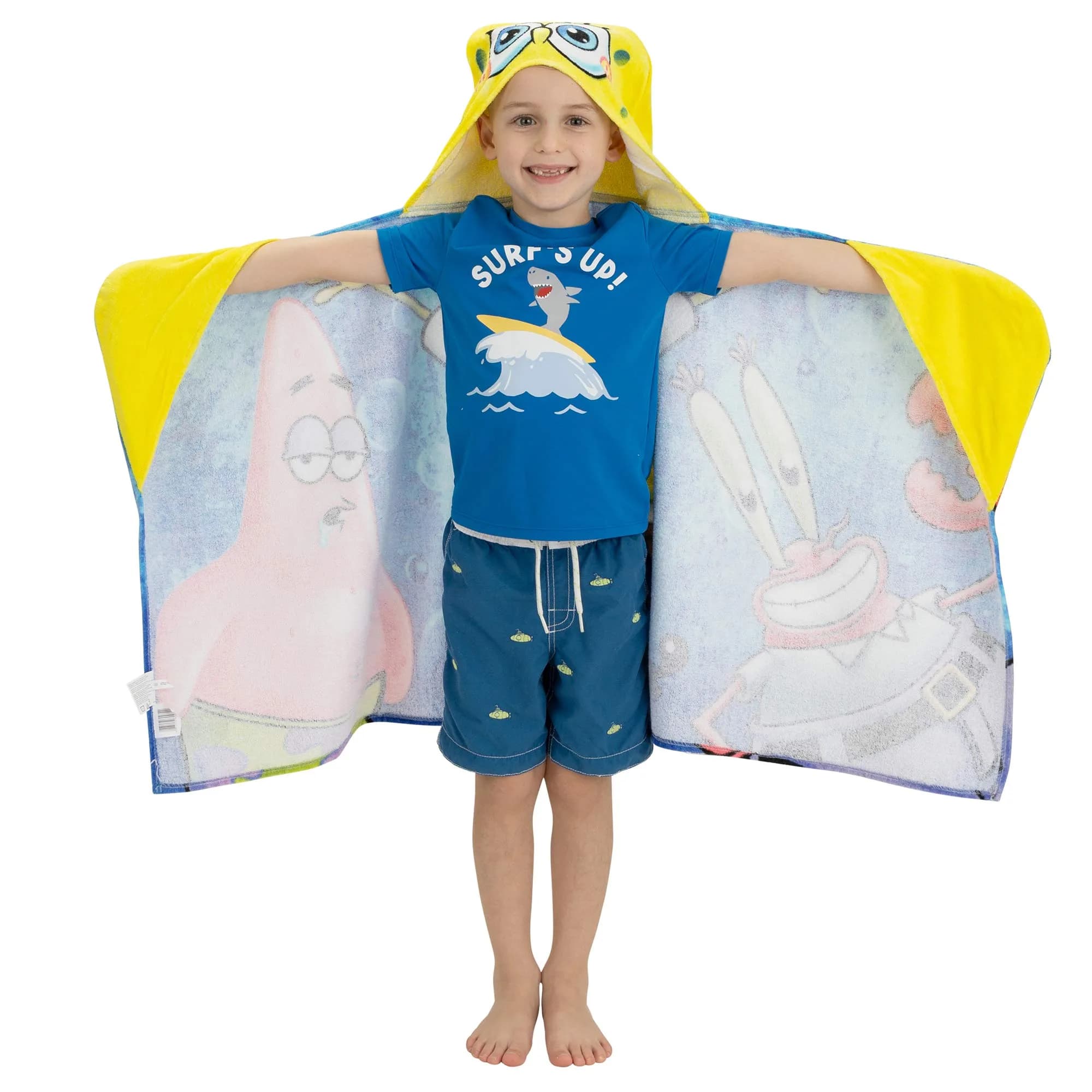 Franco SpongeBob SquarePants Hooded Towel Wrap 63cm x 127cm | Soft Cotton Terry for Bath & Beach - view 2