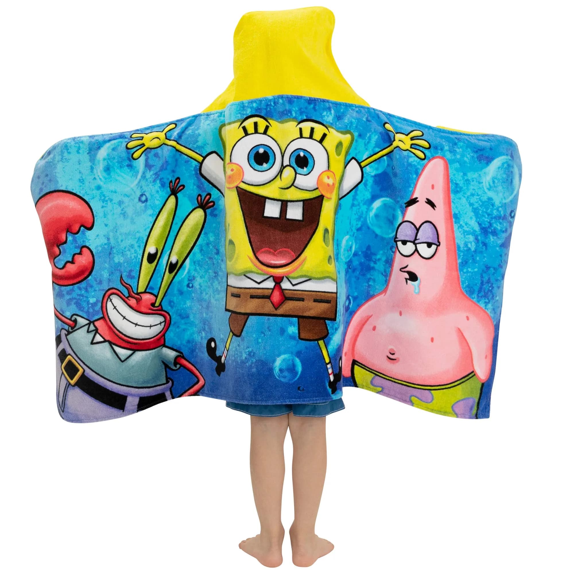 Franco SpongeBob SquarePants Hooded Towel Wrap 63cm x 127cm | Soft Cotton Terry for Bath & Beach - view 3