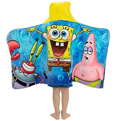 Franco SpongeBob SquarePants Hooded Towel Wrap 63cm x 127cm | Soft Cotton Terry for Bath & Beach thumbnail 3