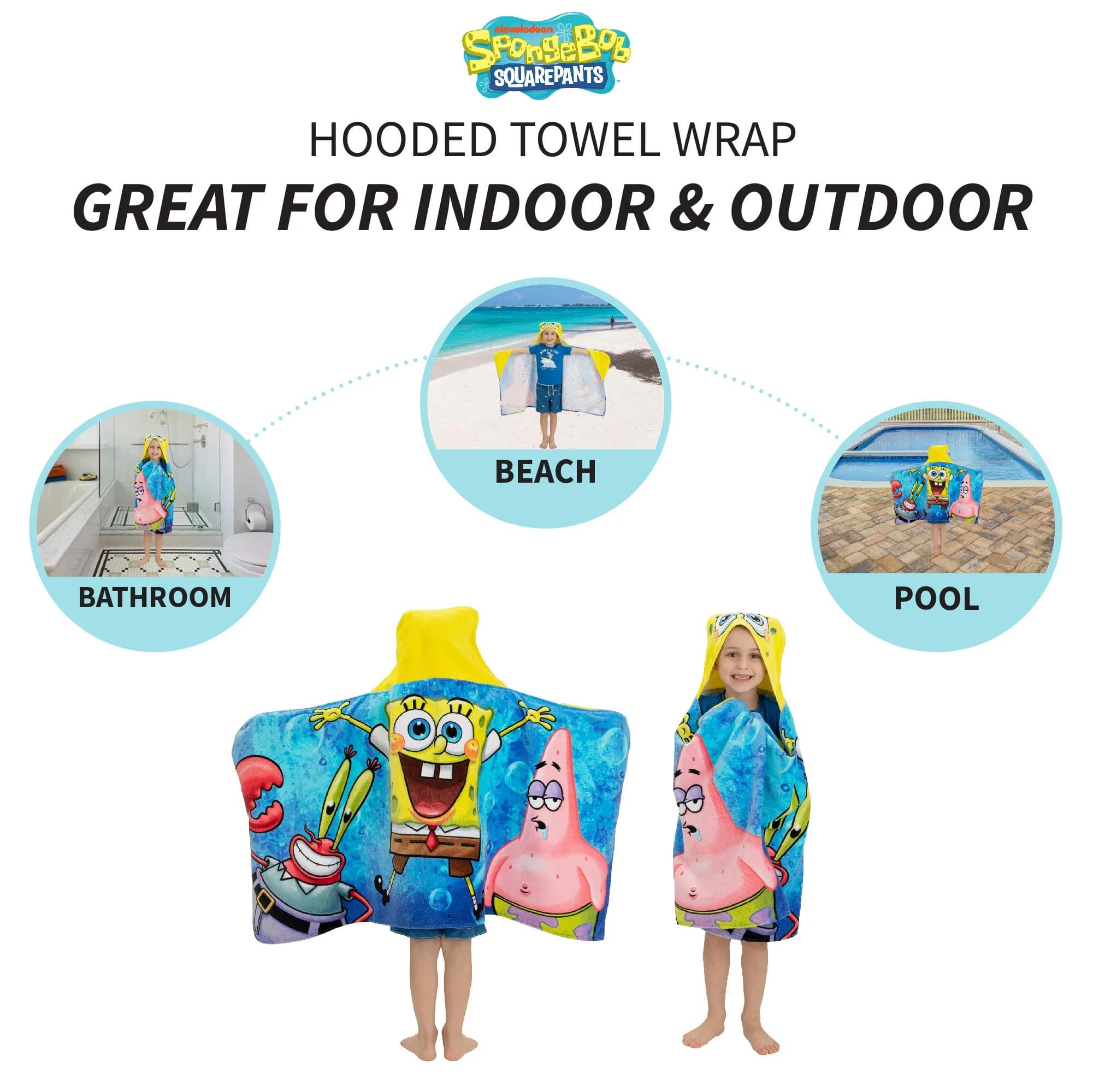 Franco SpongeBob SquarePants Hooded Towel Wrap 63cm x 127cm | Soft Cotton Terry for Bath & Beach - view 4