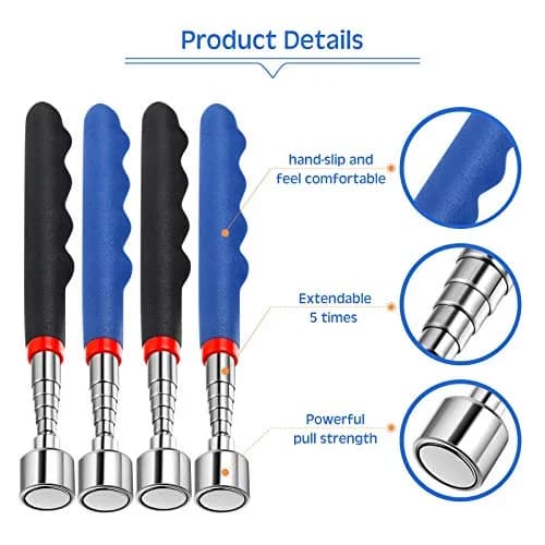 Patelai Telescoping Magnetic Pickup Tool Set 7-30 inch Extendable Stick | 20 lb Pull Force, 4-Piece Set, Blue & Black thumbnail 3