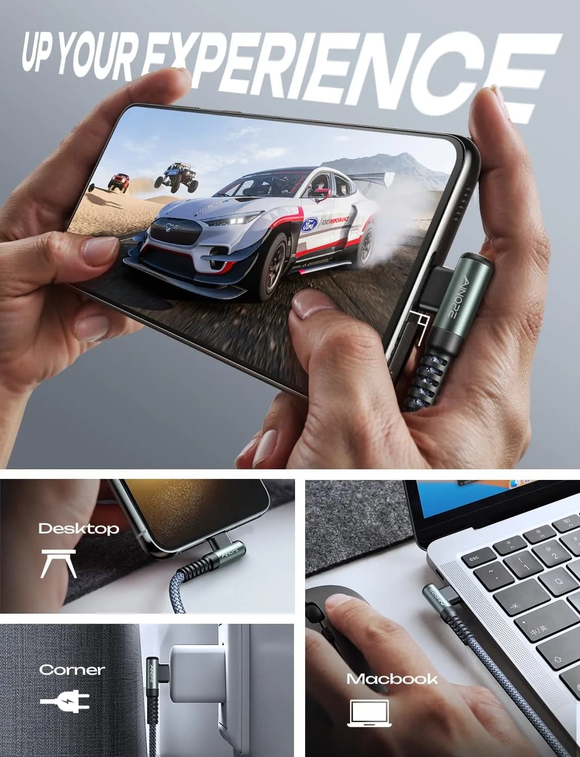 AINOPE Right Angle USB C to USB C Cable 6.6ft (20cm) 60W | Fast Charging & Data Transfer - view 7