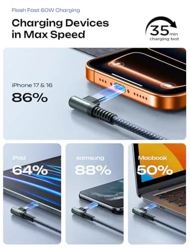 AINOPE Right Angle USB C to USB C Cable 6.6ft (20cm) 60W | Fast Charging & Data Transfer thumbnail 8