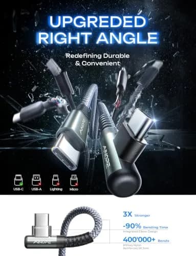 AINOPE Right Angle USB C to USB C Cable 6.6ft (20cm) 60W | Fast Charging & Data Transfer thumbnail 2