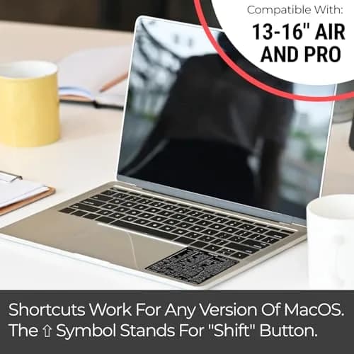Synerlogic Mac OS Shortcuts Sticker for Air/Pro | Laminated Vinyl Keyboard Cheatsheet (Black) thumbnail 4