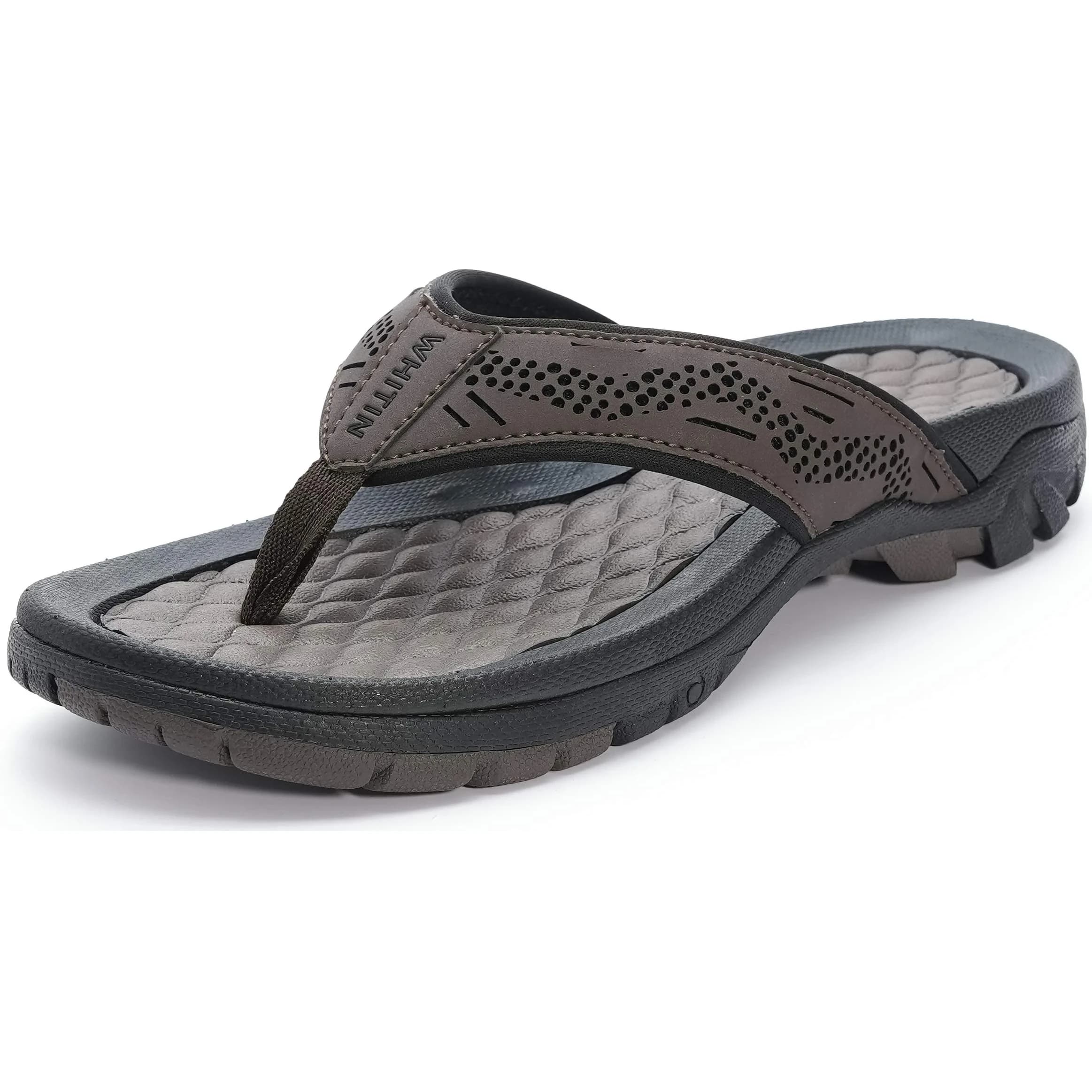 WHITIN Men's Arch Support Flip Flops Slip Resistant Outdoor Sandals Brown 27cm (9 US)