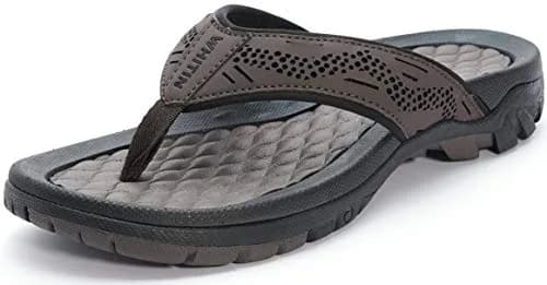 WHITIN Men's Arch Support Flip Flops Slip Resistant Outdoor Sandals Brown 27cm (9 US) thumbnail 1