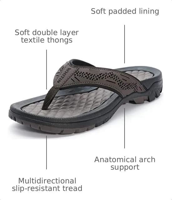 WHITIN Men's Arch Support Flip Flops Slip Resistant Outdoor Sandals Brown 27cm (9 US) - view 3
