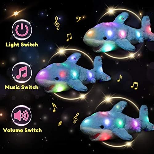 Hopearl LED Musical Stuffed Shark Plush Toy 40.64cm (16'') | Soft Blue Toy with Lullaby & Lights thumbnail 4