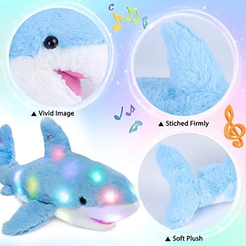 Hopearl LED Musical Stuffed Shark Plush Toy 40.64cm (16'') | Soft Blue Toy with Lullaby & Lights thumbnail 5