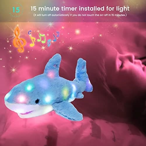 Hopearl LED Musical Stuffed Shark Plush Toy 40.64cm (16'') | Soft Blue Toy with Lullaby & Lights thumbnail 6