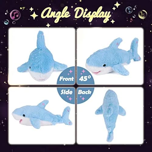 Hopearl LED Musical Stuffed Shark Plush Toy 40.64cm (16'') | Soft Blue Toy with Lullaby & Lights thumbnail 3