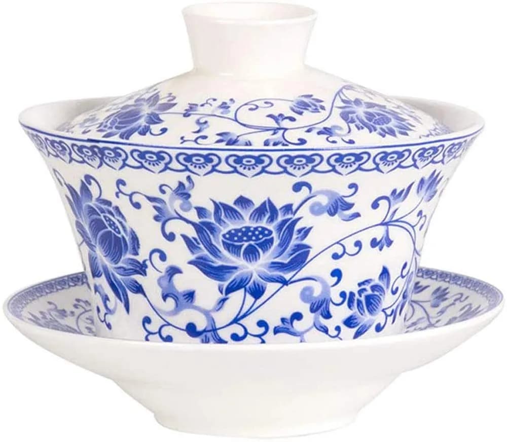 Eplze Large Ceramic Gaiwan 300ml (10oz) Blue Lotus | Traditional Chinese Kung Fu Tea Cup — 2#