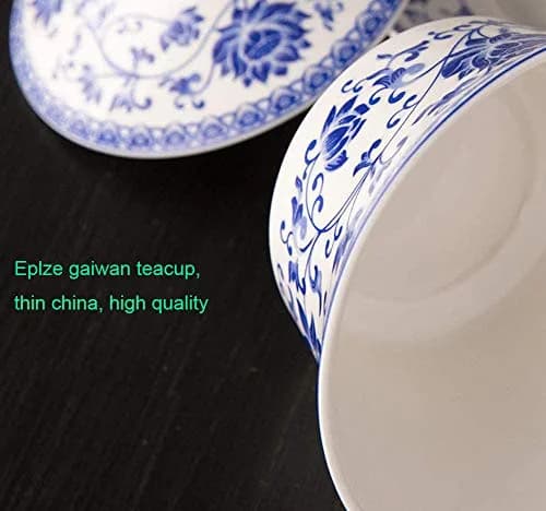 Eplze Large Ceramic Gaiwan 300ml (10oz) Blue Lotus | Traditional Chinese Kung Fu Tea Cup thumbnail 4