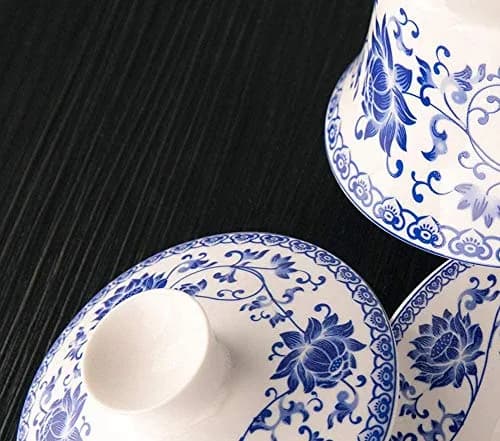 Eplze Large Ceramic Gaiwan 300ml (10oz) Blue Lotus | Traditional Chinese Kung Fu Tea Cup thumbnail 5