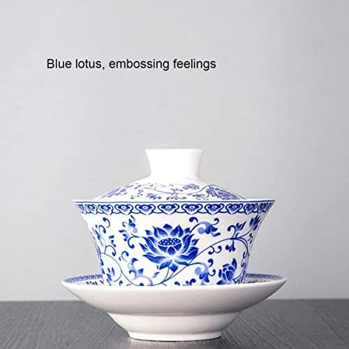 Eplze Large Ceramic Gaiwan 300ml (10oz) Blue Lotus | Traditional Chinese Kung Fu Tea Cup thumbnail 6