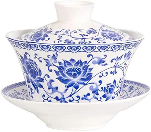 Eplze Large Ceramic Gaiwan 300ml (10oz) Blue Lotus | Traditional Chinese Kung Fu Tea Cup thumbnail 1