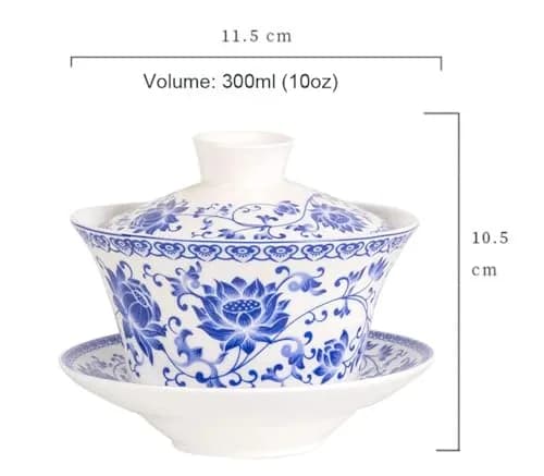 Eplze Large Ceramic Gaiwan 300ml (10oz) Blue Lotus | Traditional Chinese Kung Fu Tea Cup thumbnail 2