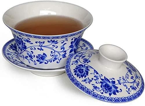 Eplze Large Ceramic Gaiwan 300ml (10oz) Blue Lotus | Traditional Chinese Kung Fu Tea Cup thumbnail 3