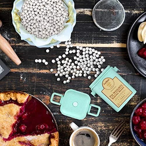 FurRain Ceramic Pie Weights Reusable 10mm Baking Beans | Natural Ceramic Stoneware with Wheat Straw Container thumbnail 4
