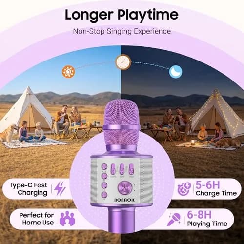 BONAOK Wireless Bluetooth Karaoke Microphone Q37 Light Purple | 3-in-1 Portable Mic Speaker for All Smartphones thumbnail 4