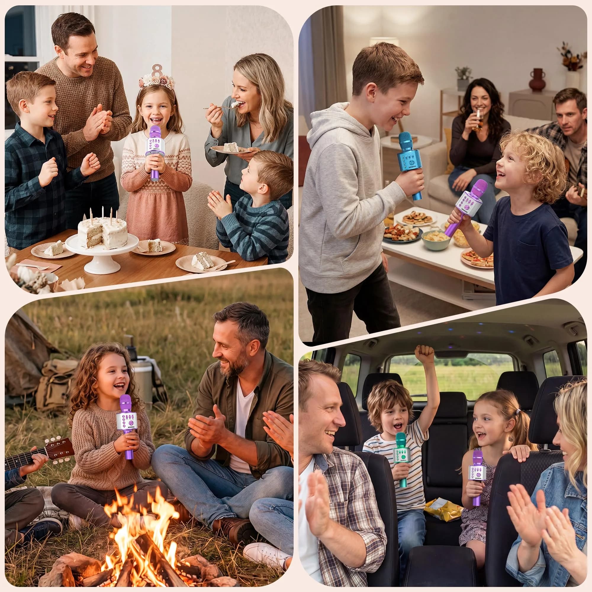 BONAOK Wireless Bluetooth Karaoke Microphone Q37 Light Purple | 3-in-1 Portable Mic Speaker for All Smartphones - view 7