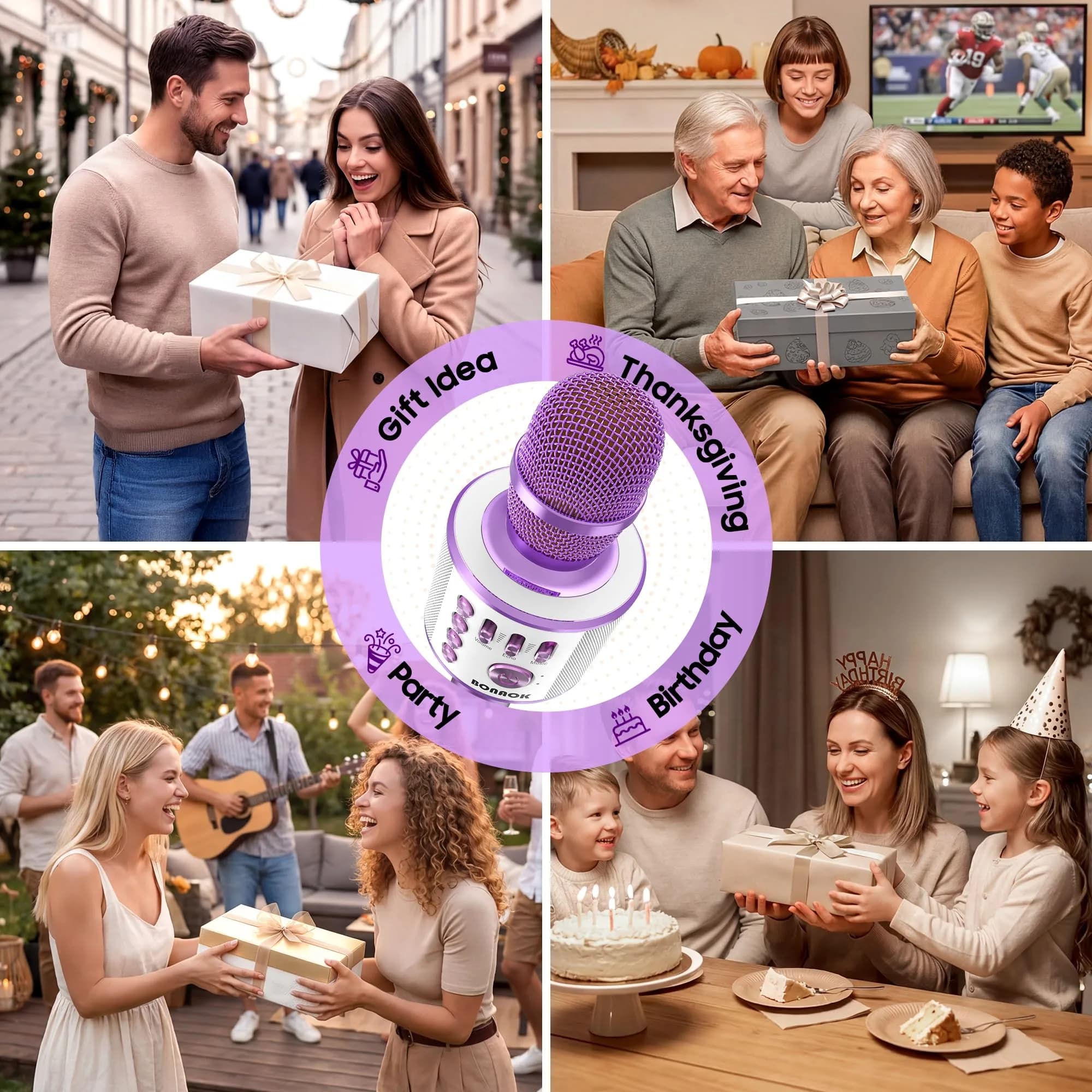 BONAOK Wireless Bluetooth Karaoke Microphone Q37 Light Purple | 3-in-1 Portable Mic Speaker for All Smartphones - view 8