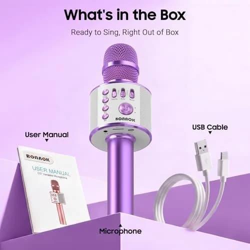 BONAOK Wireless Bluetooth Karaoke Microphone Q37 Light Purple | 3-in-1 Portable Mic Speaker for All Smartphones thumbnail 9