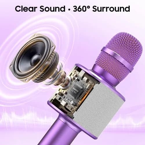 BONAOK Wireless Bluetooth Karaoke Microphone Q37 Light Purple | 3-in-1 Portable Mic Speaker for All Smartphones thumbnail 2