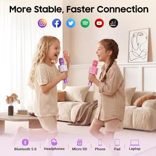 BONAOK Wireless Bluetooth Karaoke Microphone Q37 Light Purple | 3-in-1 Portable Mic Speaker for All Smartphones thumbnail 3