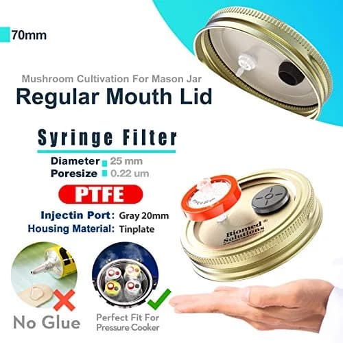Biomed Solutions 6Pcs Regular Mouth Liquid Culture Lids with PTFE Filter & Injection Ports | Golden thumbnail 4