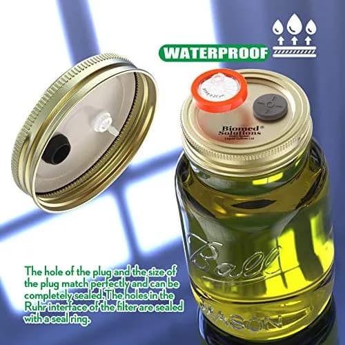 Biomed Solutions 6Pcs Regular Mouth Liquid Culture Lids with PTFE Filter & Injection Ports | Golden thumbnail 6