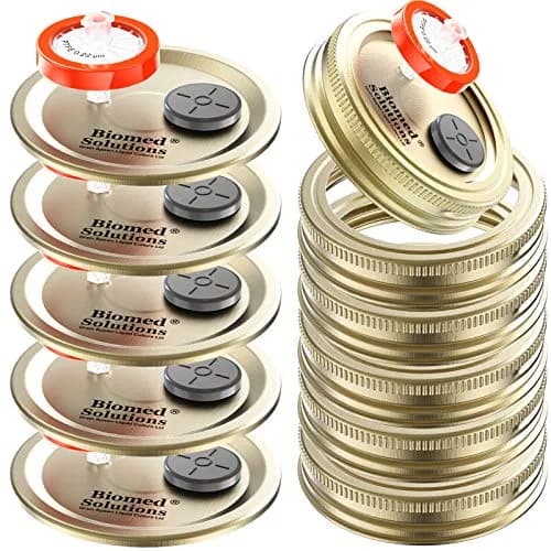 Biomed Solutions 6Pcs Regular Mouth Liquid Culture Lids with PTFE Filter & Injection Ports | Golden thumbnail 1