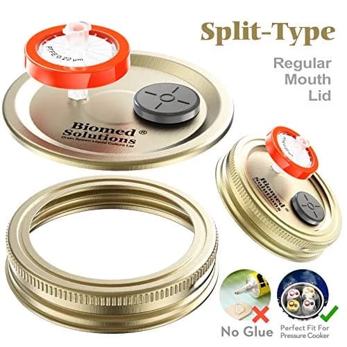 Biomed Solutions 6Pcs Regular Mouth Liquid Culture Lids with PTFE Filter & Injection Ports | Golden thumbnail 2