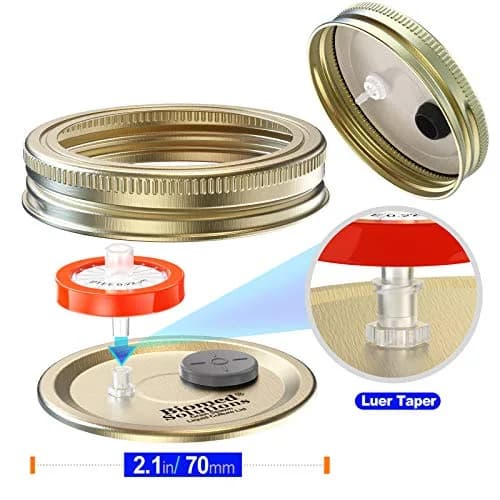 Biomed Solutions 6Pcs Regular Mouth Liquid Culture Lids with PTFE Filter & Injection Ports | Golden thumbnail 3