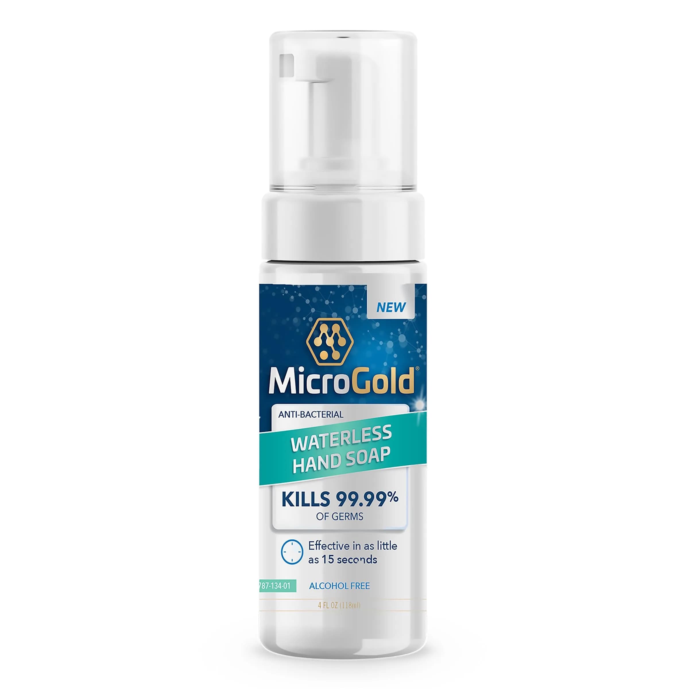 MicroGold Hand Sanitizer 4 Fl Oz | Alcohol-Free Waterless Foam, Kills 99.9% Germs, Made in the USA — Clear