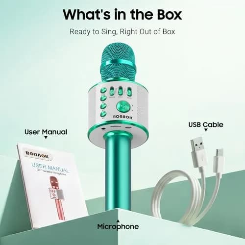 BONAOK Bluetooth Karaoke Microphone Green | Portable Wireless Mic for Adults Kids with Echo Mode thumbnail 7