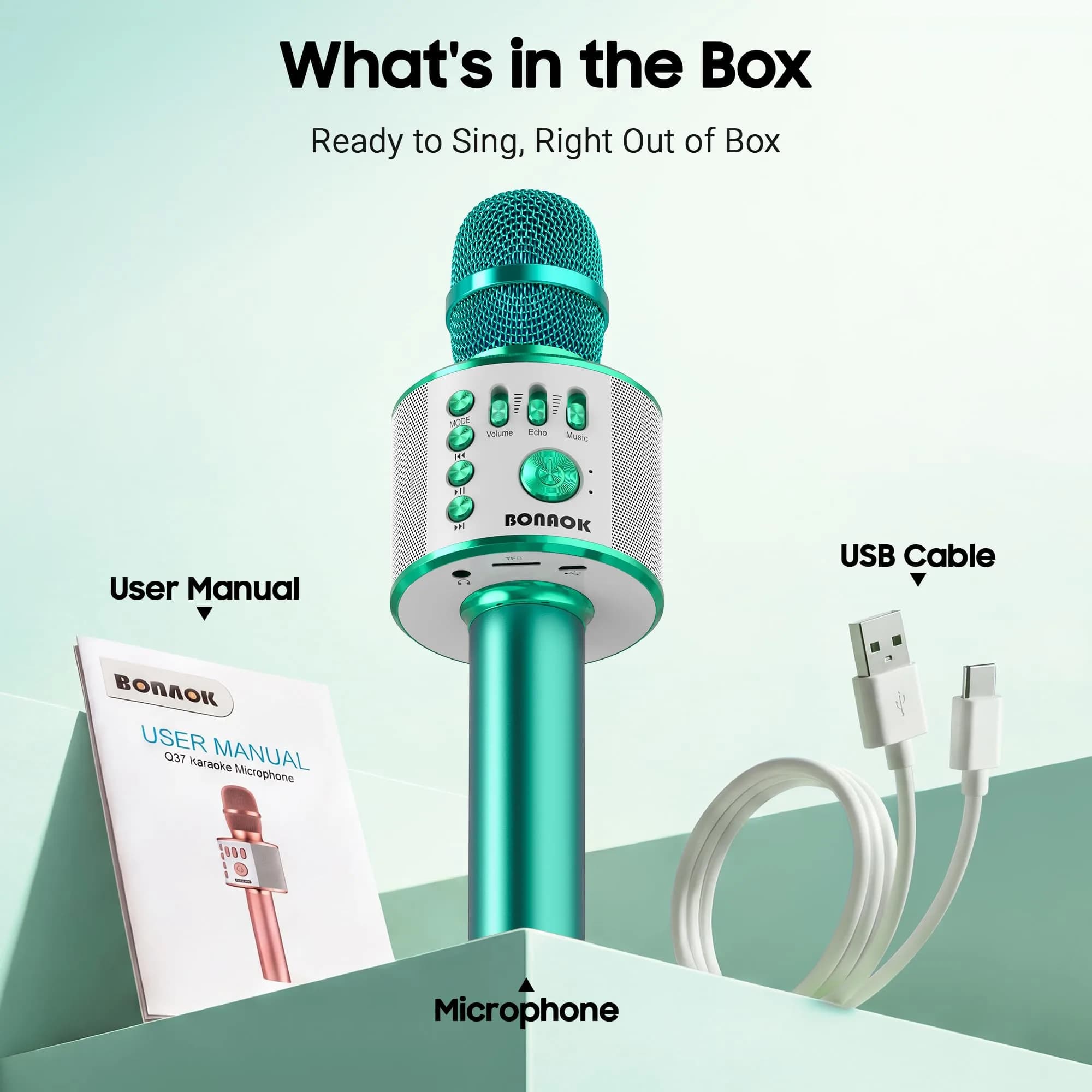 BONAOK Bluetooth Karaoke Microphone Green | Portable Wireless Mic for Adults Kids with Echo Mode - view 7